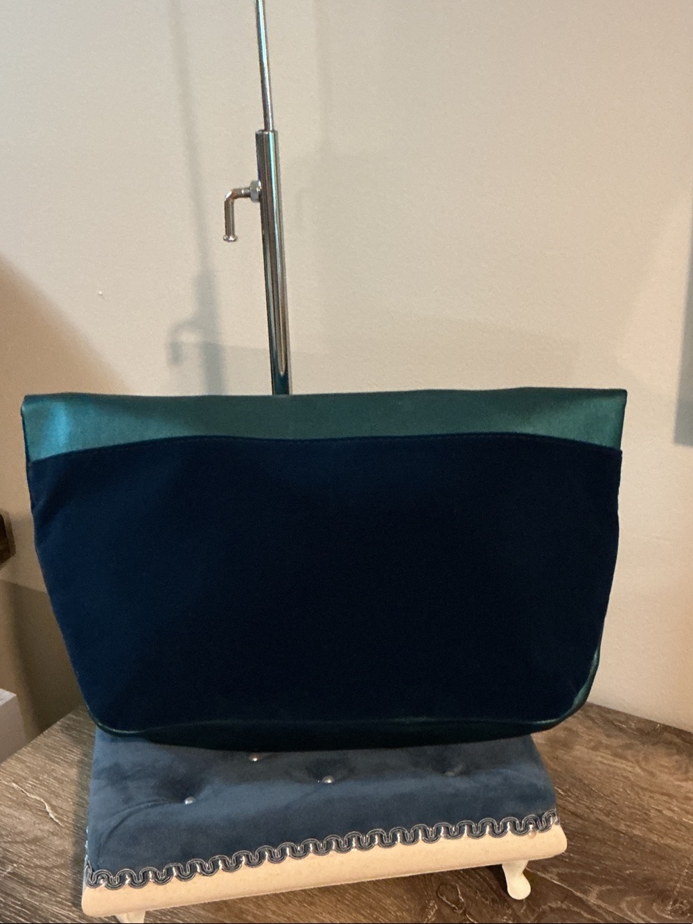 Fold-Over Clutch in Teal and Navy - Picture 2 of 6